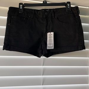 Black denim shorts